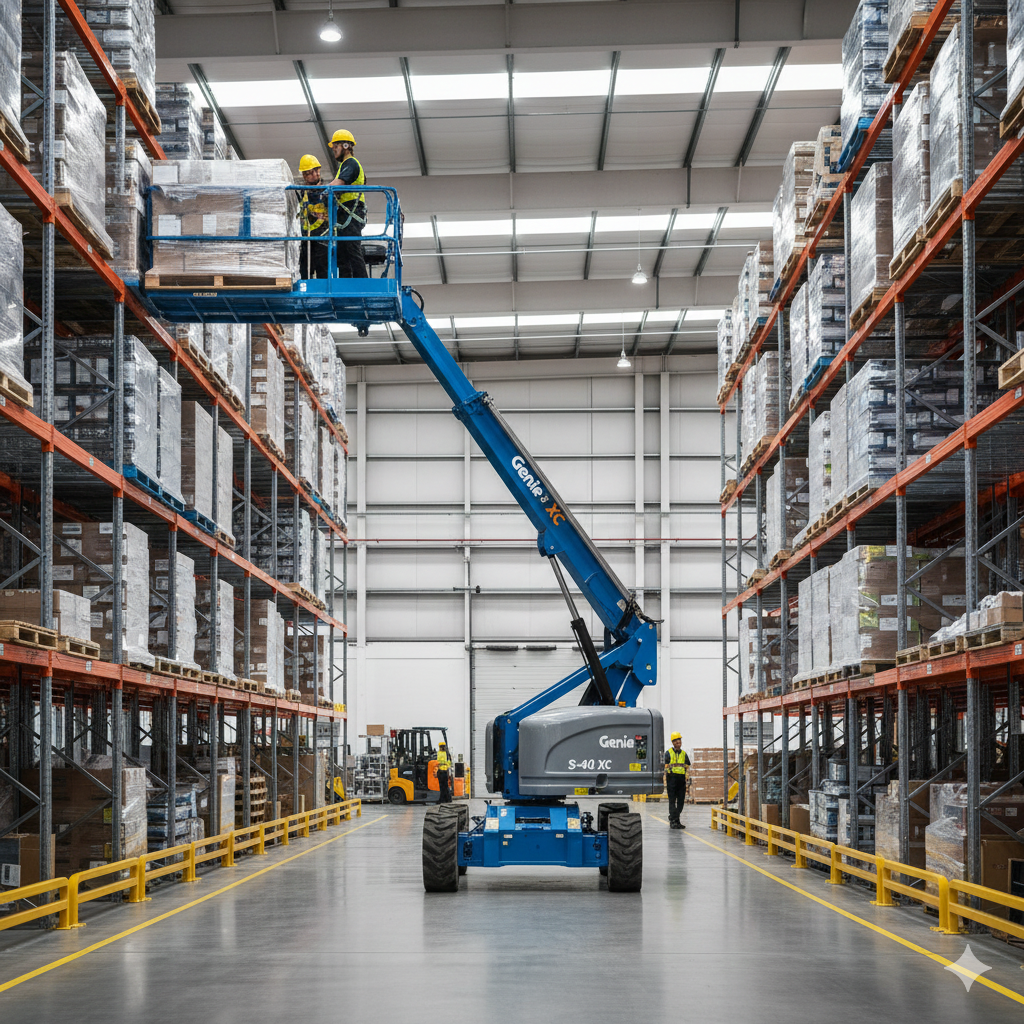 Compact man lift operating between machines